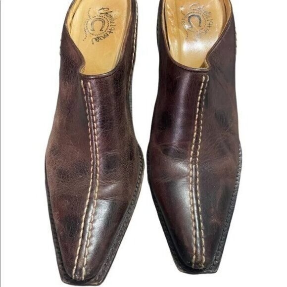 Charlie 1 Horse Brown Distressed Leather Heels Mules Size 7 Cowboy Western - Picture 4 of 10